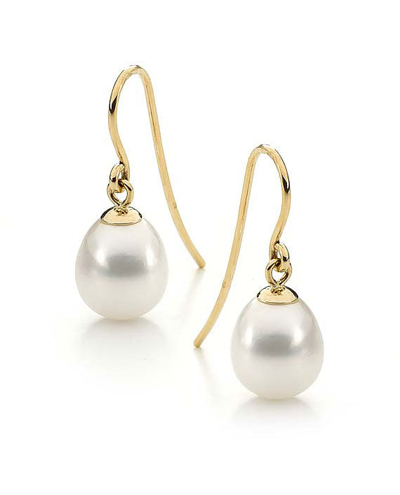 9CT YELLOW DROP FRESHWATER PEARL SHEPHERD HOOK EARRINGS