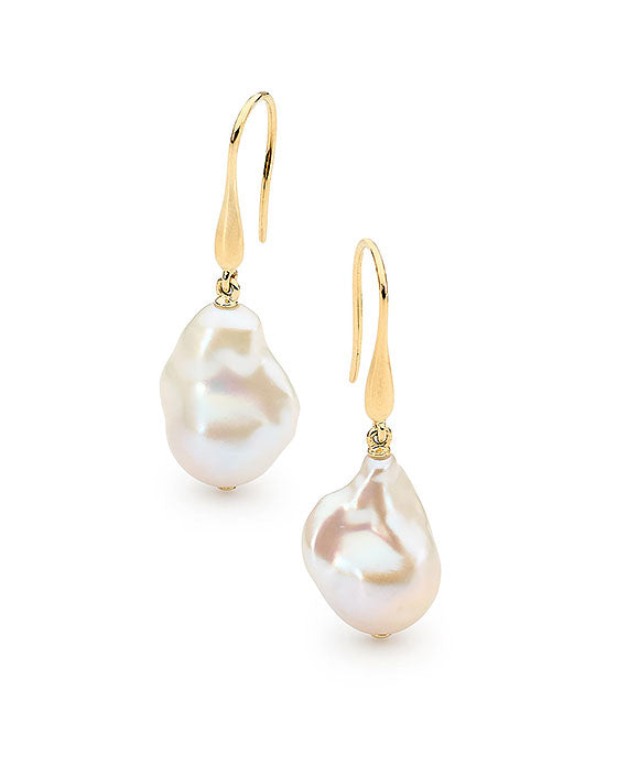 9ct Yellow Gold Baroque Pearl Drop Earrings