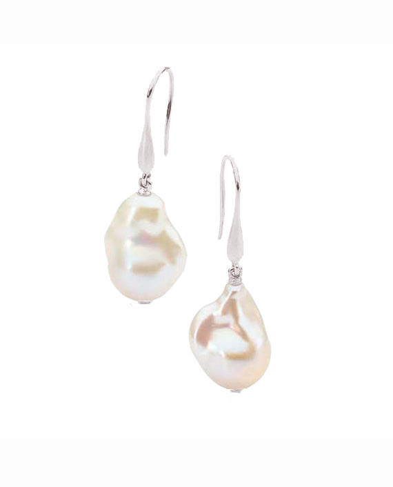 9ct White Gold Baroque Pearl Drop Earrings