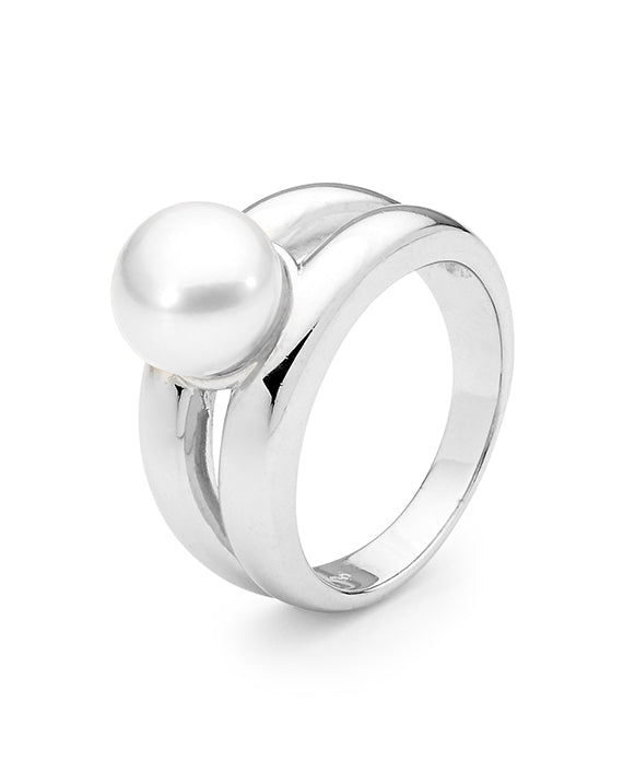 STERLING SILVER BUTTON FRESHWATER PEARL RING