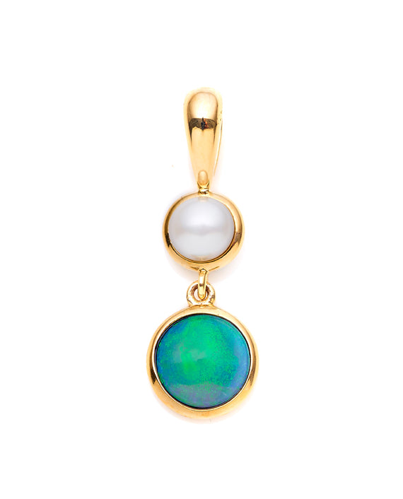 9ct Yellow Gold White Solid Opal & Freshwater Pearl Pendant