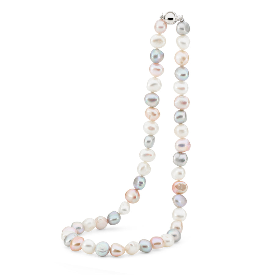 Sterling Silver Multi White, Grey, Pink Baroque Freshwater Pearl Strand