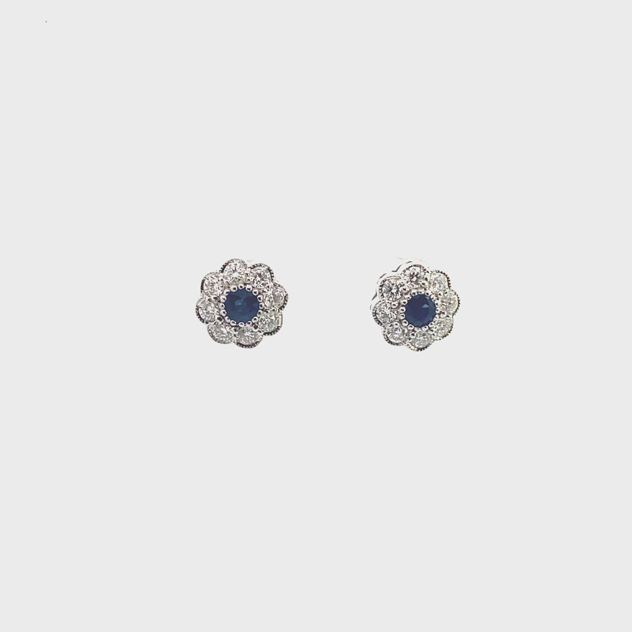 9ct white gold Sapphire & Diamond studs
