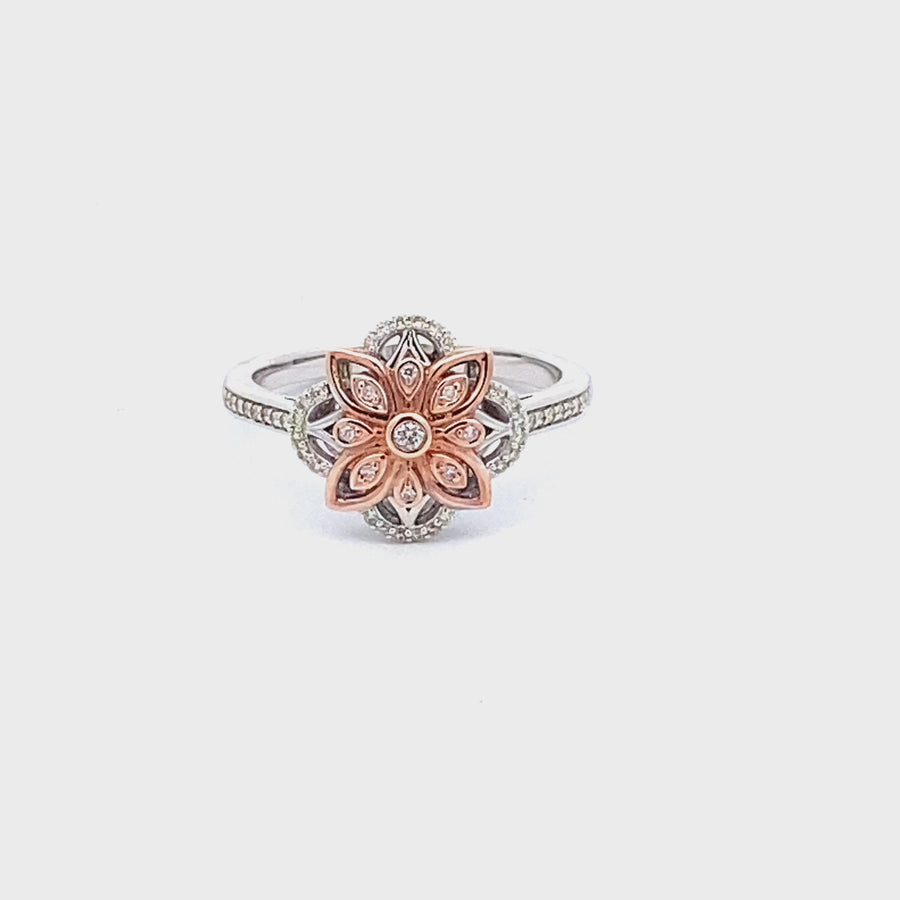9ct Rose & White gold pink diamond Art Deco ring