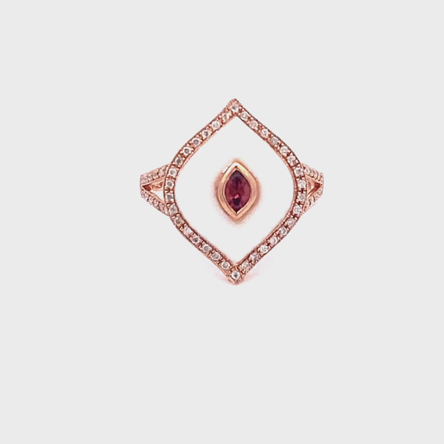 9ct rose gold White Agate, Pink Tourmaline & Diamond ring.