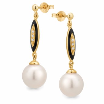 9K YG Freshwater Pearl & Diamond drop earrings