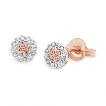 Pink Diamond Earrings - 9K Rose & White Gold