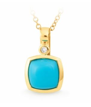 9K Yellow Gold Turquoise and Diamond Pendant - The French Door Jewellers