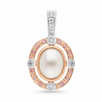 Pink Diamond & Mabe Pearl Pendant - 9K Rose & White Gold